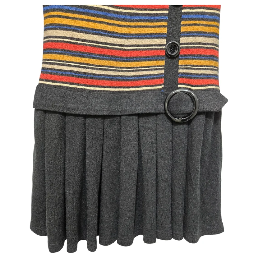 Yumi London Mod Stripe Knit Pleated Mini Sweater Dress Size 6 With 3/4 Sleeves - Picture 5 of 14